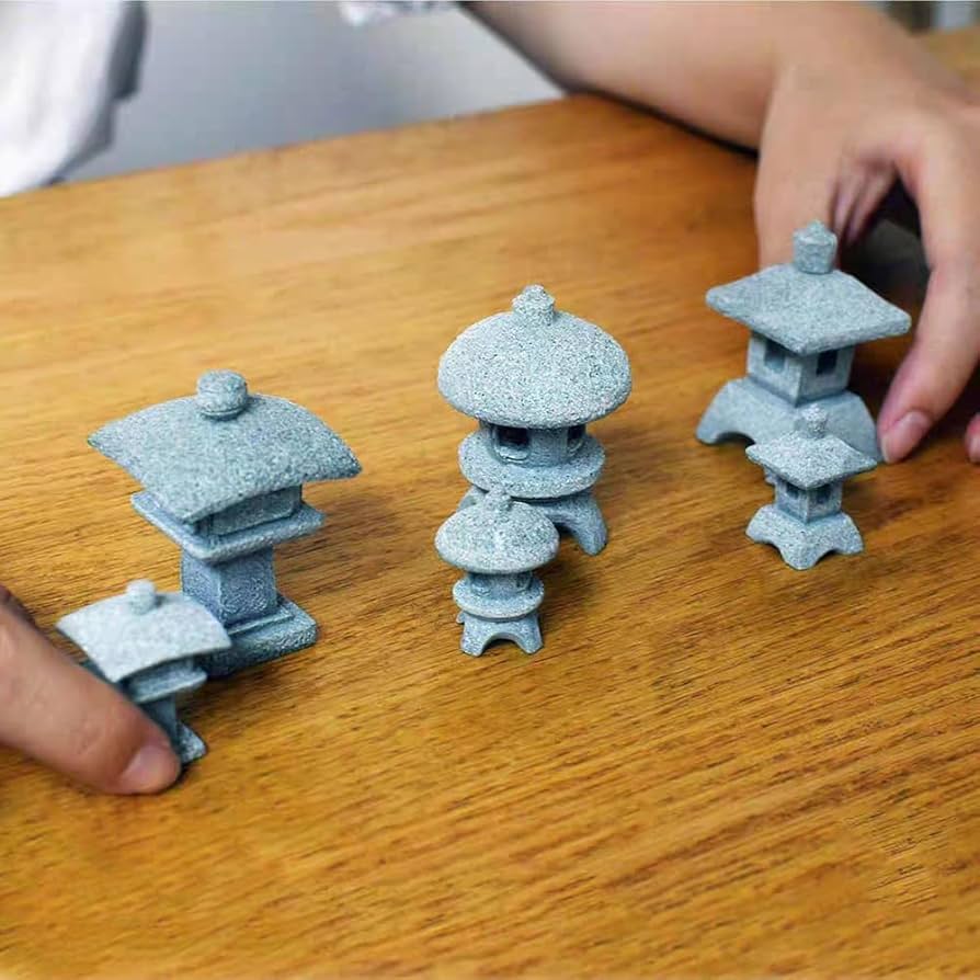 Amazon.co.jp: QIUEER ミニ石灯籠（とうろう） 角雪見灯籠 雪見燈籠 岬